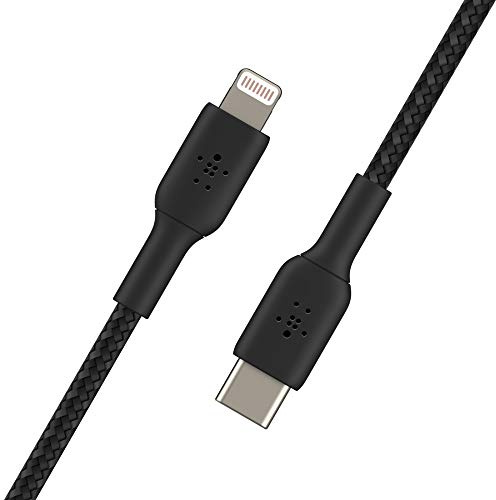 Belkin Câble USB-C vers Lightning à gaine tressée (câble de recharge rapide pour iPhone 14 et modèles antérieurs; câble Boost Charge USB-C certifié MFi ; 1 m, noir)
