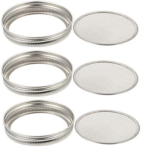 VILLCASE Keimglas Deckel, 3 Stück Sprossengläser Deckel, Sprossen Mesh Sieb Edelstahl Sprießen Bildschirm für Zuhause Sprösslingen Einmachgläser 86mm