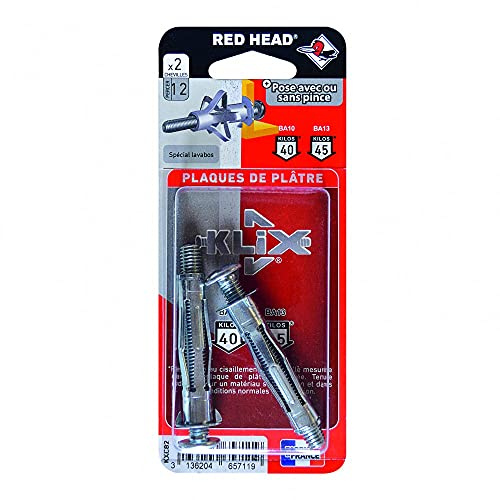 Red Head Lot de 2 Chevilles et vis à Expansion klix, Diam.8 x L.53 mm