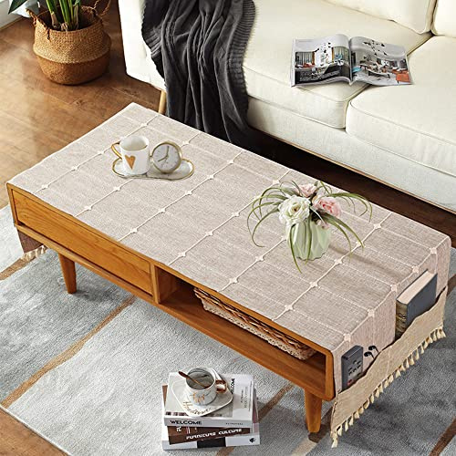 Ajerg Nappe de Table Basse rectangulaire à Rayures Style bohème avec Poches et Pompons pour Salon, sèche-Linge, réfrigérateur, 50,8 x 144,8 cm
