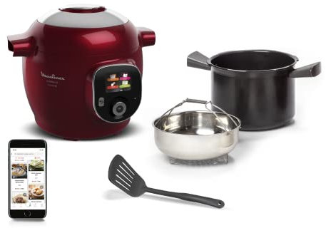 Moulinex Cookeo+ Connect - Multicocina inteligente, capacidad 6 L, en nc, cocción a alta presión, 6 modos de cocción, conexión Bluetooth, 200 recetas integradas, aplicación dedicada, rojo CE86E510
