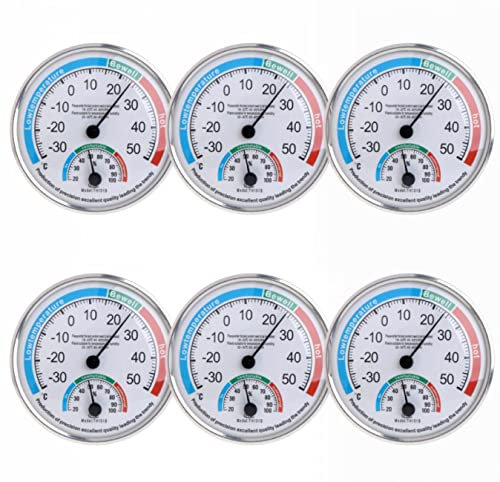 Lot de 6 hygromètres analogiques d'intérieur - Thermomètre d'extérieur - 13 cm - Thermomètre et hygromètre analogique - Convient pour maisons, serres, jardins, voitures - Sans piles