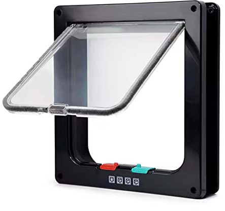 Moaobooh Solapa para gatos, puerta de gato con bloqueo de 4 vías, puerta para mascotas (S, negro)