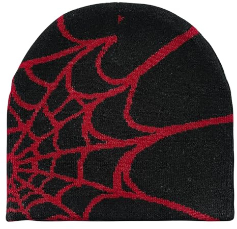 YAMEIZE Trendy Y2K Web Knitted Hats - for Women Men Beanie Hat Web Soft Slouchy Knitted Hat Winter Skull Cap Outdoor Black Red