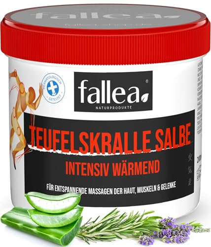 fallea Teufelskralle Wärme Creme Intensiv Wärmend 200ml Teufels Heiße Salbe lindert, lockert Verspannungen im Nacken, Schultern, Rücken Verspannungen, Gelenk Beschwerden, Muskel Kater