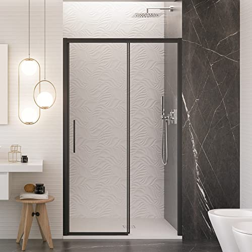 OLIMPO DOCCE Porte de douche coulissante avec profilés noirs cristal 6 mm H195 anti-calcaire LAGOA - 100