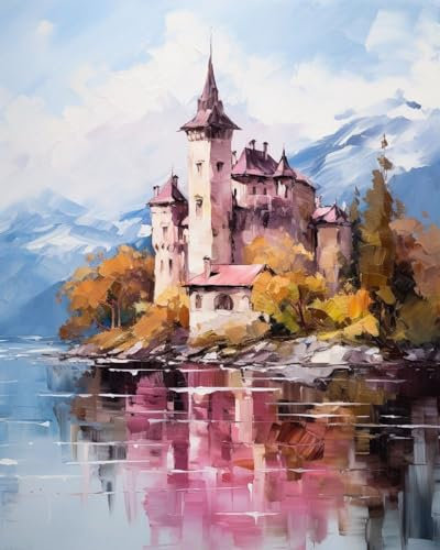 Kit de Punto de Cruz, Serie Dream Castle,F,50 * 70cm Set Kits Bordado Punto de Cruz Kit Completo Hilo y Tela Impreso Contado Patrones a Mano Hacer faciles