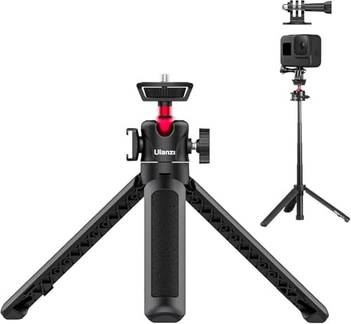 Ulanzi Mini trípode para cámara - Trípode de cámara extensible MT-16 Ajuste de 4 niveles, rótula de bola de 360° Zapata fría Accesorios de Vlog portátiles livianos para DJI Action Insta360 Compact Cam
