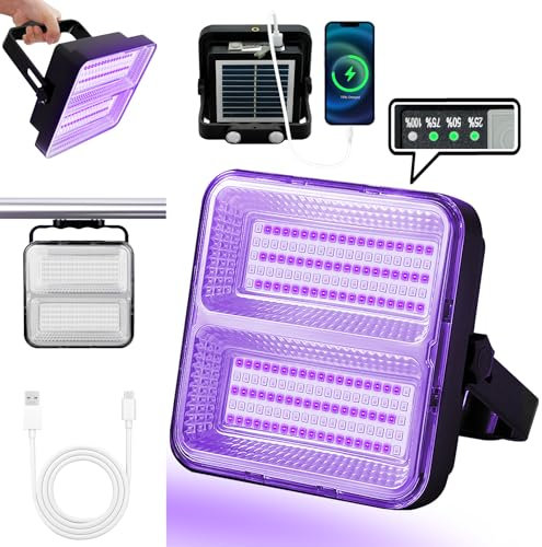WINNIW 9600 mAh Luce Nera Ricaricabile, Luce UV Dimmerabile, 200 LED 395 nM Torcia UV Campeggio Blacklight