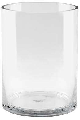 6 Wide 8 High Large Hand Blown Sturdy Clear Cylinder Glass Vase, Centerpiece Flower Vase for Rose, Tulip, Boquets, Hurricane Candle Holder (1, 6x8)