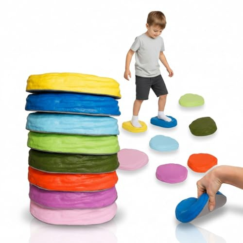 alldoro 60800 Piedras de equilibrio suaves - 8 piedras flexibles para apilar de espuma suave y silenciosa, antideslizante, cada una de 18x15cm, juguete de motricidad a partir de 3 años