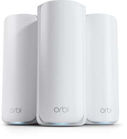 NETGEAR Orbi 870 Series Tri-band WiFi 7 Mesh System (RBE873) - Router + 2 Satellite Extenders, Security Features, Up to 21 Gbps, Covers up to 7,500 sq. ft., 150 Devices, 10 Gig Internet Port, BE21000