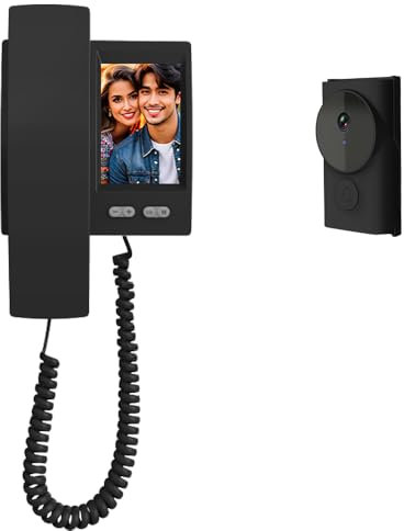 TKMARS Sonnette sans Fil avec Caméra et Écran, Visiophone sans Fil sans WiFi pour Double Communication, Interphone Vidéo NO APP, Portier Vidéo Vision Nocturne, Stockage Gratuit sans Abonnement Noir