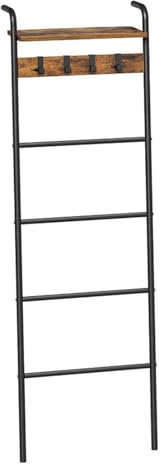 YYLIVING Étagère échelle à 6 Niveaux, décorative avec 4 Crochets Amovibles, Porte-Serviettes, pour Salle de Bain, Salon, Cadre en métal, Style Industriel