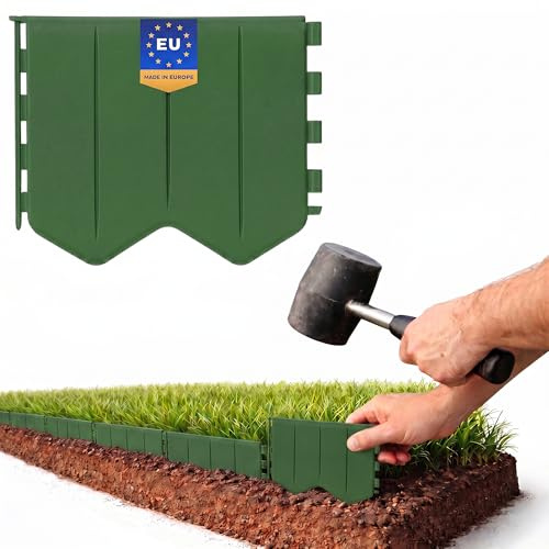GARDENIX Lätt att installera gräskant grön plast 10,3 m – rabattkant utan gräva – rabattkant plast av återvunnet material – flexibel och hållbar, tillverkad i EU