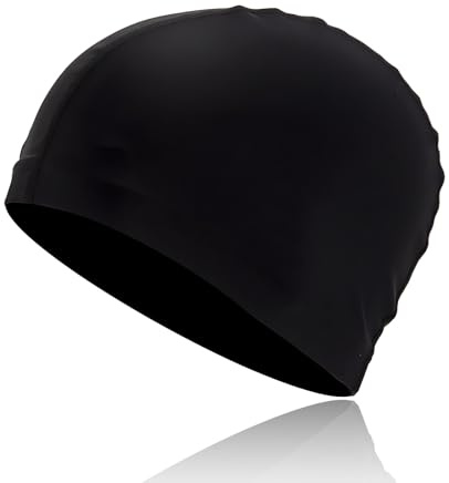 Nevoluxer Bonnet de Bain Noir Homme & Femme – Bonnet Piscine en Tissu Souple | Bonnet de Bain Élastique | Swimming Cap pour Piscine & Eau Libre (Noir)