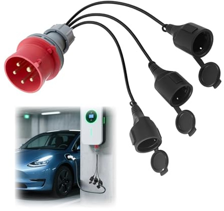 Adaptador CEE Distribuidor de corriente fuerte 400 V 16 A enchufe a 3 x 230 V conector Schuko Cable alargador de 5 polos (3P+N+E) 3 × 0,5 m Cable IP44 con cubierta protectora para caravanas, barcos, i