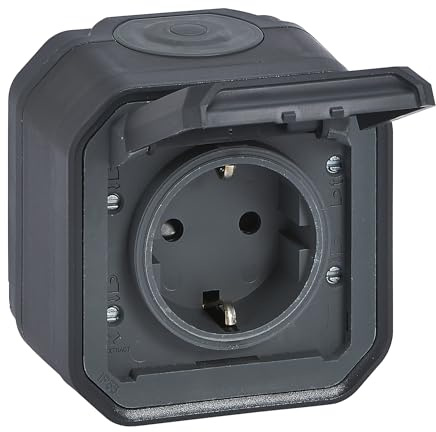 Legrand - Enchufe 16A con contacto lateral de tierra - Plexo - Estanco IP55 - Montaje en superficie - Antracita - 069783LE