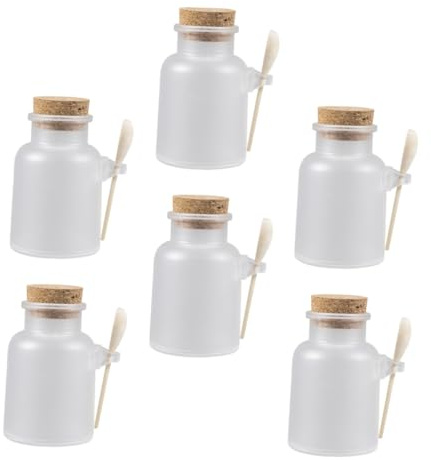 Homoyoyo Lot De 6 Sets De Pots à Poudre Masque 100 g Transparents Givrés Cuillère En Bois Bouchon Liège Pour Cosmétique Et Bain Usage Quotidien