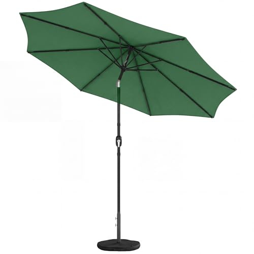 Outsunny 2.7 m Garden Parasol Umbrella with Cross Base and Sandbag, Retractable Ribs, Outdoor Table Market Patio Umbrella Sun Shade with 30 Degree Tilt and Crank, Vent, Green