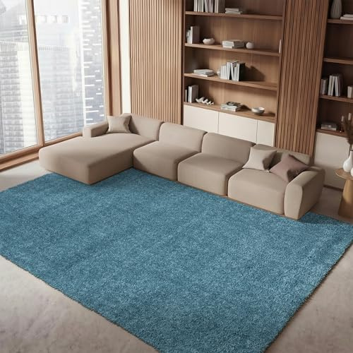 Safavieh Tapis Shag pour Salon, Salle à Manger, Chambre à Coucher - August Shag Collection, Tapis à Poil Court, Turquoise, 240 x 300 cm