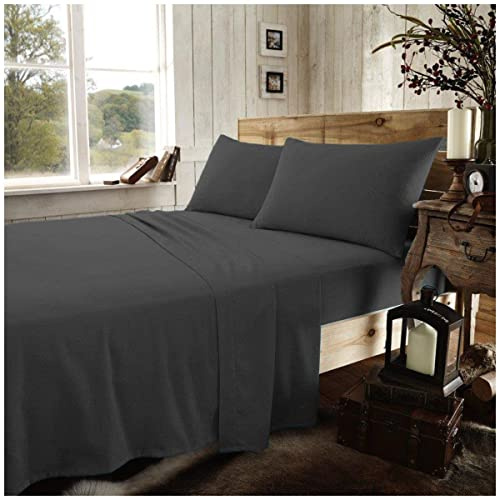 GC GAVENO CAVAILIA Easy Care Plain Dyed Flannel Fitted Sheet, 100% Brushed Cotton Luxury Accessory, Soft & Cosy Bed Linen, Charcoal, Double Size Bedsheet