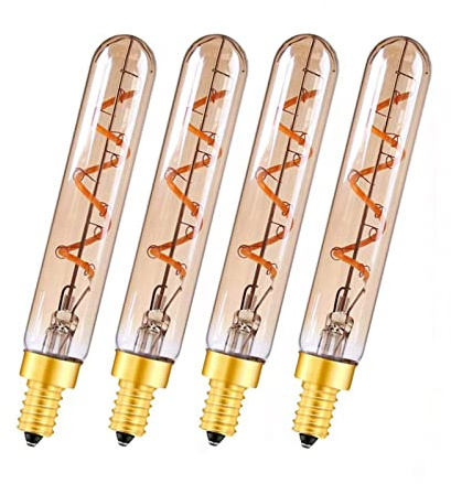 4 Pack T20(T6) Vintage LED Spiral Filament Bulb, Dimmable E12 Candelabra Base, 3W 2200K Warm White 300LM Amber Glass Tubular Edison Light Bulbs, 30Watt Equivalent, Filament Decorative Bulb for Home