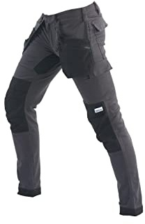 Bitco Pantalon de Travail – Poches Cargo, Déperlant et Anti-Huile, Poches pour Genouillères, Tissu Principal Extensible, Empiècements Flexibles, Renforts en Cordura®, Gris, 42