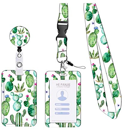 KHDULQ Lanyard Mit Kartenhülle, Kartenhülle Mit Band Id Card Holder Karten Schutzhülle Card Wallet (Green Cactus, Card Sleeve) für Handy-Lanyards, Ausweise, Büro- Und Schulbedarf.