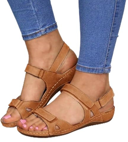 Womens Orthopedic Sandal, Comfort Wedge Sandals for Women, Orthotic Open Toe Ladies Sandals, Summer Anti-Slip Platform Beach Shoes, Cushion Walk Leather Sandals with Arch Support (5.5, Yellow)