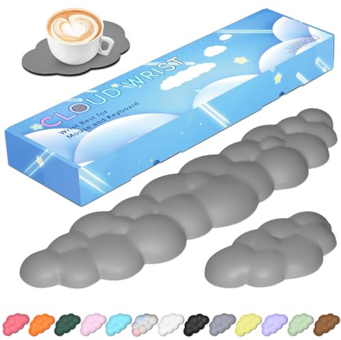 JIKIOU Upgrade Leather Cloud Wrist Rest for Keyboard and Mouse & Cup Pad