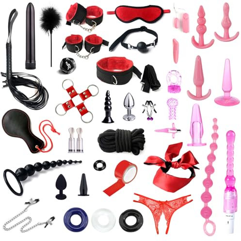 BDSMAGE Fesseln Sex Set 39 PCS BDSMs Spielzeug hart erotisches Sexspielzeug für Paare extrem Sex Toyset für Paar Set Bondageset Fessel Set SM Sexspielzeug extreme Paare (Rot - 39)