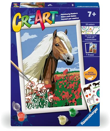 Ravensburger CreArt : Haflinger Horse — Peinture avec Chiffres pour Enfants de 7 Ans et Plus, kit de Peinture avec Planches, Cadre, Pinceau et Couleurs Inclus, 25 x 18,30 cm, idées Cadeaux