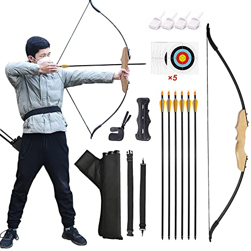 Runzkzy Recurve Bow and Arrow Set, Archery Recurve Bows for Adults, Takedown Recurve Bows with Archery Quiver and archery Targets, Hunting Bow for Beginner Outdoor Shooting Practice (Wood)