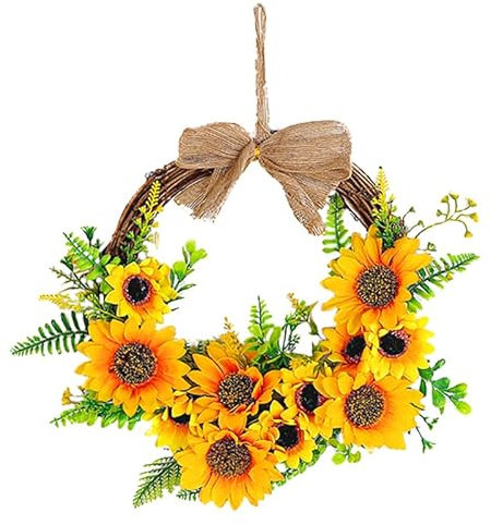 MUCKLILY Spring Summer Door Wreath, Artificial Wildflower Garland Spring Wreath Artificial Flowers Green Leaves Wreaths for Front Door Outdoor Window Wall Garden Wedding Festival Party Home Decoration
