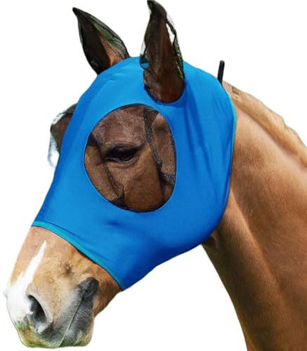 Maschera Anti-Mosche,Maschera Cavallo,Stretch Horse Fly Mask,Maschera per Cavalli con Paraorecchie,Maschera Anti-Mosche per Cavallo UV Protezione Pieno Volto da Mosche e Moscerini