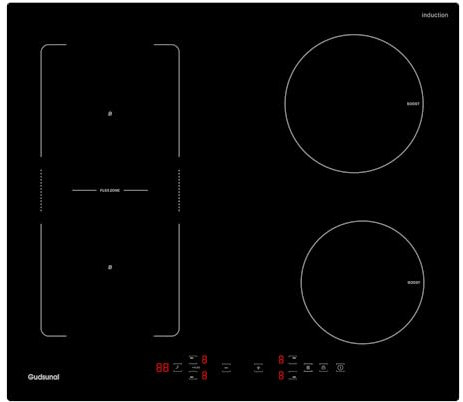 Gudsunal Plaque induction 4 feux, Table de Cuisson Encastrable,7200W, Zone Flexible,9 niveaux de chauffage,Boost, Minuterie, Arrêt automatique, Verrouillage de sécurité enfant
