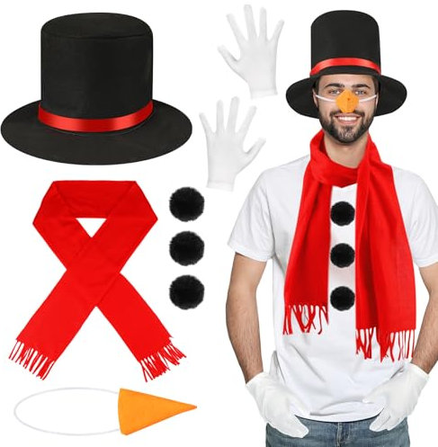 Beipegin Schneemann Kostüm Herren Damen Kinder,Kostüm Schneemann Hut Schal Bommeln Karottennase Weihnachtskostüm Faschingskostüme Snowman Karneval Lustige Kostüme