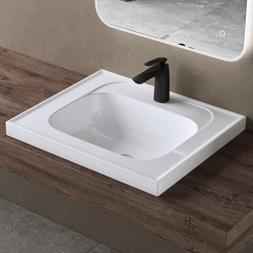 doporro Waschbecken Einbauwaschbecken aus Mineralguss Weiß Waschtisch BTH: 60x50x16.5cm Waschplatz Colossum3601