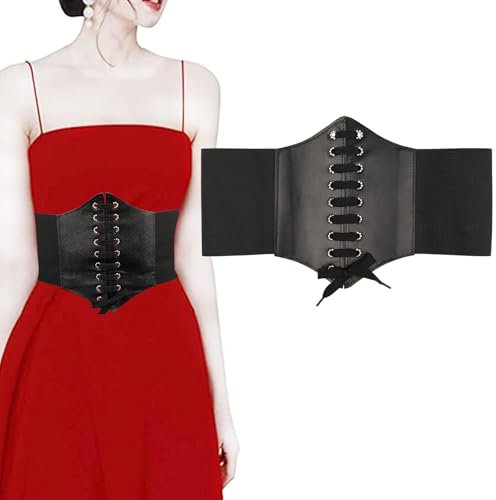 Frauen Tied Waspie Gürtel,Damen Elastischen Korsett,Breiter Schnürgürtel für Damen, Schwarz Korsett Gürtel für Frauen, Schnürkorsett Elastischen Breiten Band