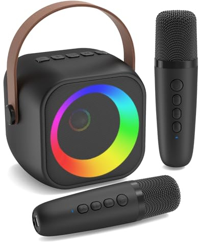 Jeefu Karaoke Maschine mit 2 Karaoke Mikrofon, Tragbaren Bluetooth Lautsprecher für Erwachsene/Kinder, Geschenk Spielzeug Junge 3-15 Jahre, Mini Karaoke Maschine mit Disco Licht, Ideal für Party