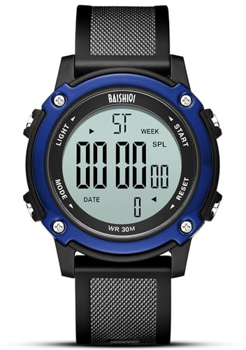 LN LENQIN Herren Digital Uhr - Outdoor Sport mit 30M Wasserdicht Armbanduhr, Silikonband für Männer Mode Multifunktion/Kalender/Alarm/Chronograph/LED Hintergrundbeleuchtung-Blau
