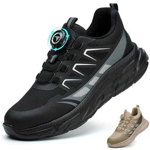 BAXIWUY Chaussures de Sécurité Hommes Légère Basket Securite Femme Chaussures de Travail Embout en Acier Respirantes Antidérapante Chaussures de Sécurit, Noir, 47 EU