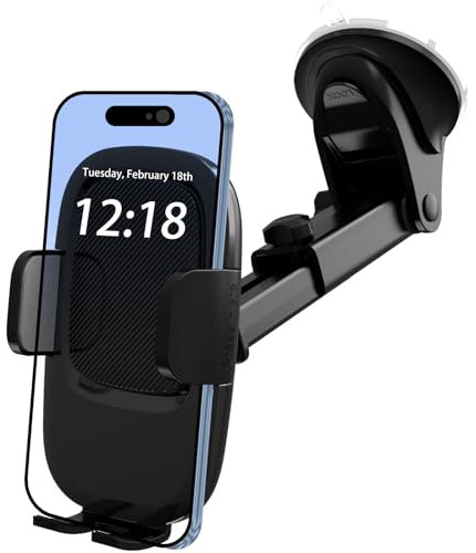 VELIGOOD Car Phone Holder, Adjustable Strong Suction Cup [2025 Upgrade] 360° Rotation Phone Mount Cradle for iphone 17 16 Pro Max and All 4.0-7.0 Inch Smartphones, Black