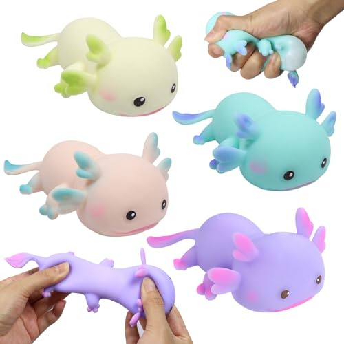 Pellinch 4 stycken Axolotl-leksaker, Axolotl Squishy, Axolotl Squeeze Toy, snabb återställning av sockerboll, avslappnad Axolotl-leksak, FuFu Squishy, stressklämleksaker för barn och vuxna