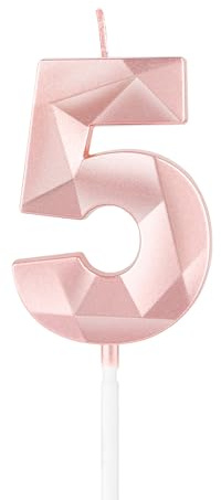 mciskin Rose Gold 5th Birthday Candles,5th Birthday Decorations for Girl,3D Number 5 Candle for Cake,Rose Gold Cake Topper for Her Him Party Decorations Wedding Supplies