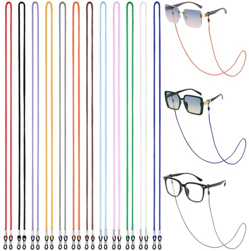 BILIONE 12 Pièces Cordon Lunettes, Nylon Chaînes à Lunettes Lunette Chaîne Lanière Réglable Universel Attaches Lunette Sangles de lunettes autour du cou pour homme et femme