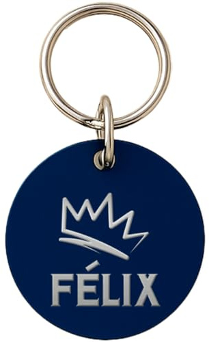 DEREGALOOS Chapa Identificativa Mascotas Personalizada Grabada 2 Caras. Forma de Circulo. Placa para Perros Gatos. Aluminio Ligero. Ideal para Collar o Arnés. No Incluye Anilla (Azul, L)