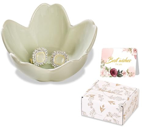 Gifts for Women Flower Ring Holder Dish Ceramic Jewelry Tray Room Decor | Key Bowl Cute Green Room Decor Aesthetic Dorm Bedroom Bathroom Decor Christmas Friendship Gifts for Women Best Friend Sisters
