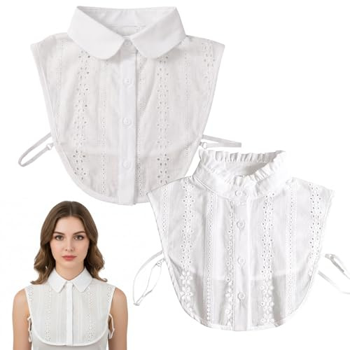 Lot De 2 Pièces Faux Col Chemise Femme, Col Claudine Amovible, Collier Amovible Femme, Blanc, Taille Unique, Élégant Et Polyvalent, Convient À Toutes Les Saisons Et À Toutes Les Morphologies